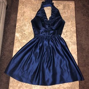 Blue satin halter party dress